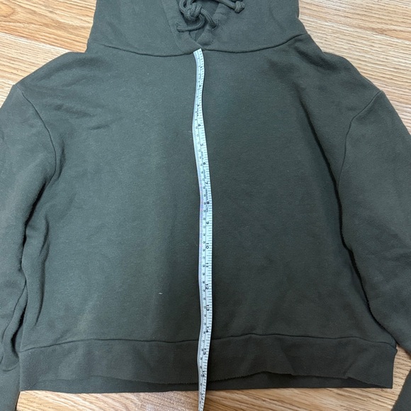 olive green over sized cropped french terry hoodie - Picture 3 of 3